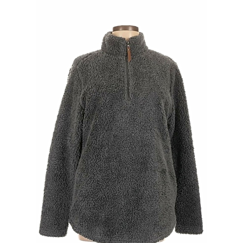 Charles River Apparel Womens M Gray Fleece Mock Neck 1/4 Zip Pullover Sweater